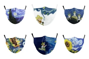 Adult Adjustable Reusable Oil Painting Theme Mouth Masks 3D Protective Facemasks - Picture 1 of 40