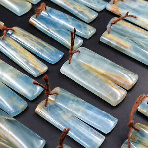 Rare Natural Blue Calcite Earring Pairs Rectangle Drilled Matched Gemstone Beads