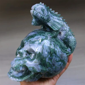 1.94kg Natural Carved Aquatic agate lizard skull Quartz Crystal Decor Healing - Picture 1 of 14