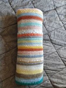 Hand Knitted double Bed runner cottagecore nannacore farmhouse country striped - Picture 1 of 10