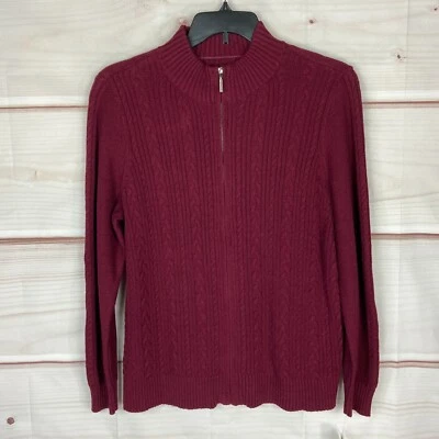 Karen Scott Sweater Womens 0X Red Mock Neck Cable Knit Full Zip Cardigan Solid - Image 1 of 4