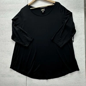 JM Collection Women Shirt Top Plus 3XL BLACK 3/4 Sleeve Round Neck Sleeves - Picture 1 of 8