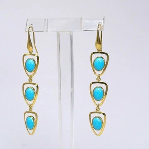 ORECCHINI IN ARGENTO 925 DORATO E PASTA DI TURCHESE TRIANGOLI PENDENTI AGHT 0673 - Foto 1 di 3