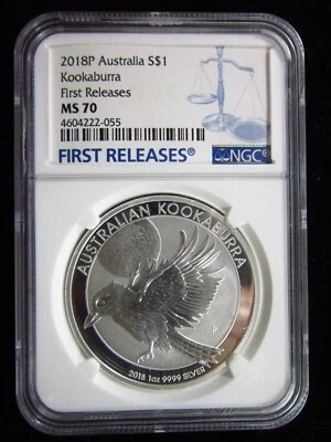 Australia $1 2018P NGC MS70 1 Oz 999 Silver First Release Kookaburra 2055 Coin - Image 1 of 4