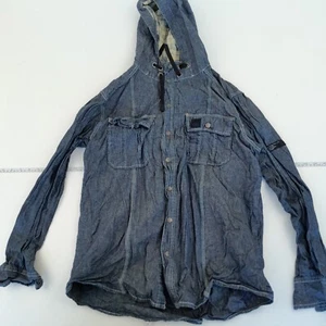 No Fear Hooded Shirt XL Blue Chambray Mens Snap Button Long Sleeve Cotton Denim - Picture 1 of 10