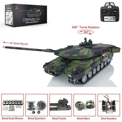 Henglong 7.0 1/16 Leopard2A6 RC Tank 3889 Barrel Recoil Metal Tracks W/ Rubbers - Image 1 of 4