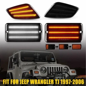 For Jeep Wrangler TJ 1997-06 Smoked LED Bumper Signal Front Side Marker Lights H - Picture 1 of 16