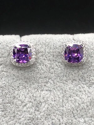 Pendientes de amatista rodeados de piedras de circón blanco, impresionantes pendientes PVP $109 Foto 1 de 4