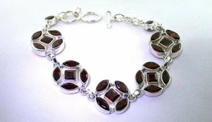 Brazalete de 7 1/2 x 3/5 pulgadas marquesa natural redondo granate gema esterlina  - Imagen 1 de 3