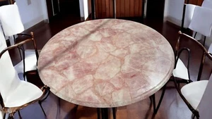 24" Round Quartz Stone Top Coffee Table Crystal Heaaling Gemstone Home Decors - Picture 1 of 9