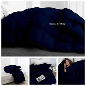 Wonderful 1000 TC Down Alternative Comforter OR Sets Navy Blue Solid Select Item - Picture 1 of 12