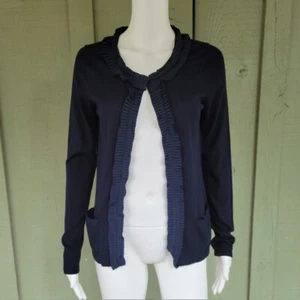 TALBOTS Navy Blue Knit Pleated Neck Placket Cardigan Sweater XS - Picture 1 of 4
