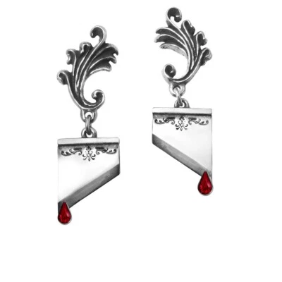 Alchemy Gothic Marie Antoinette Earrings Guillotine Red Crystal Blood Drops Punk - Image 1 of 3
