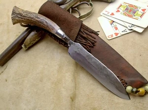 BOWIE KNIFE AMERICAN NATIVE EDC FORGED HUNTER BUSHCRAFT COWBOY WESTERN CAMPING - Picture 1 of 10