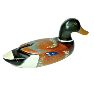 Vintage geschnitzte Holz Ente Stockente Köder Figur Glasaugen Made in Taiwan ROC - Bild 1 von 8