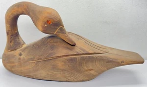 Vintage 1970’s Wooden Goose Decoy Marble Eyes Hand Crafted Wood Carved 17” READ - Picture 1 of 17