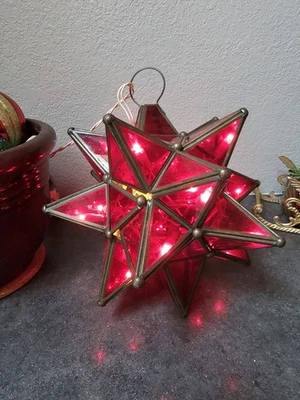 De Colección Estrella Morava Vitral Luz Con Plomo Linterna Roja Navidad Colgante Luz Foto 1 de 4