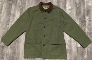 Vintage LL Bean Barn Chore Coat Jacket Green Canvas Corduroy Collar - Picture 1 of 11