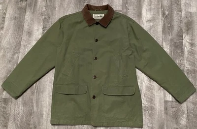 Vintage LL Bean Barn Chore Coat Jacket Green Canvas Corduroy Collar - Image 1 of 4