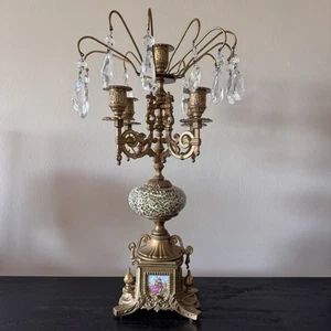 CANDELABRO PORCELANA VINTAGE HECHO EN ITALIA FLORES LATÓN/BRONCE - Imagen 1 de 13