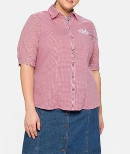 sheego Damen Trachtenbluse Kurzarm Kragen Stickerei rot weiß Gr. 40 NEU - Bild 1 von 1