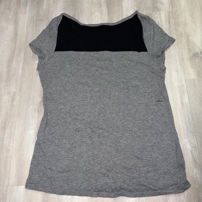 Merona Woman’s Large Grey Black Color Block Short Sleeve Top Zip Closure Back - Image 1 of 4
