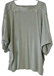 Túnica Tienda Ho negra blanca a rayas algodón lino Lagenlook para mujer talla única - Imagen 1 de 13