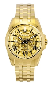 Bulova Sutton Gold Tone Stainless Steel Gold Skeleton Dial  97A162 Men's Watch - Bild 1 von 4
