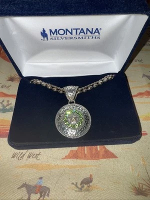 Montana Silversmiths Vintage Texas Star Necklace With Green Crystals - Image 1 of 4