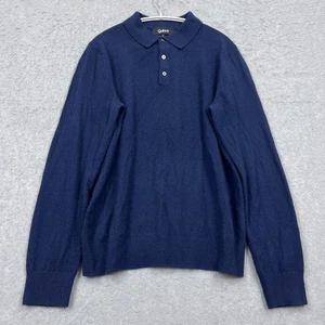 Quince Sweater Men's Large Navy Blue Mongolian Cashmere Polo Long Sleeve Preppy - Picture 1 of 9