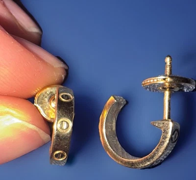 Подписанные Cartier 18K желтое золото винт назад обруч любовь серьги - Изображение 1 из 3