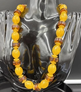 Vtg Amber Resin Bakelite Necklace Faceted Bead Bohemian With Silver Clasp - Picture 1 of 7