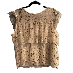 Blusa Lauren Conrad XXL Marfil Plata Lentejuelas Camisa Top Fiesta Glamour Hada Brillo - Imagen 1 de 11
