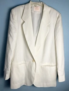 VTG Pendleton COUNTRY SOPHISTICATES Ivory Blazer LINEN Blend USA Academia Preppy - Picture 1 of 9