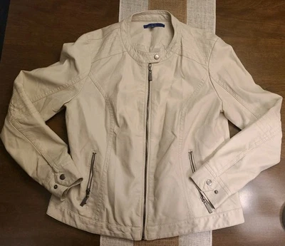 Apt 9 Cream Faux Leather with Zipper Pockets Womens Zip Jacket Size XL - Image 1 of 4