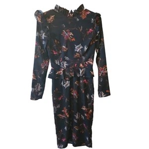 Hope & Ivy Cottage Core Mini Dress 6 Womens Blue Back Zip Long Sleeve Slimming - Picture 1 of 6