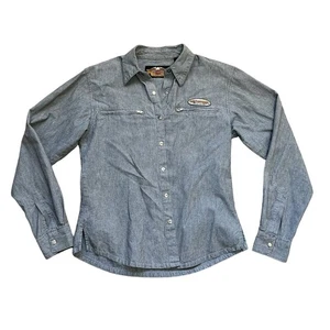 Harley Davidson Collared Shirt Long Sleeve 100% Cotton Women's Small Gray - Picture 1 of 9