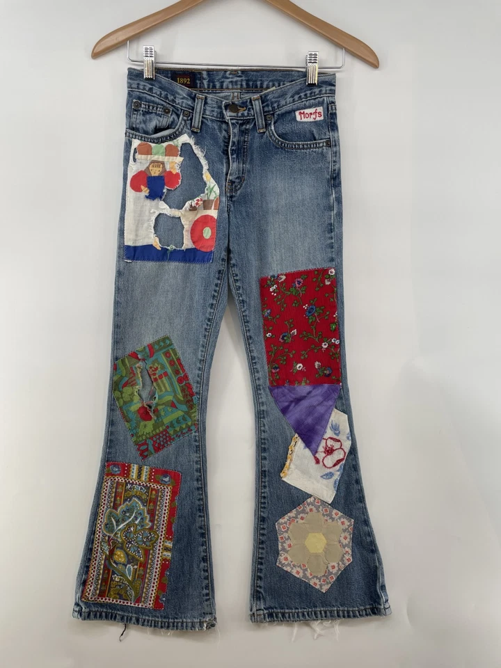 Jeans acampanados vintage años 90 Abercrombie niñas talla 10 hippie retazos 26Wx25,5L EE. UU. Foto 1 de 4