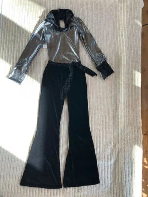 Black Stretch Velvet & Silver "90's" Retro Youth Dance Costume - Image 1 of 4