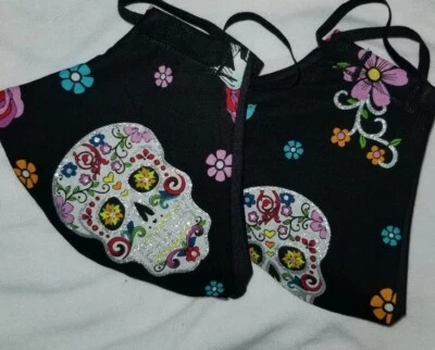 2 Pack Dia de Los Muertos Glittery Handmade Face Mask Version#4 - Image 1 of 3