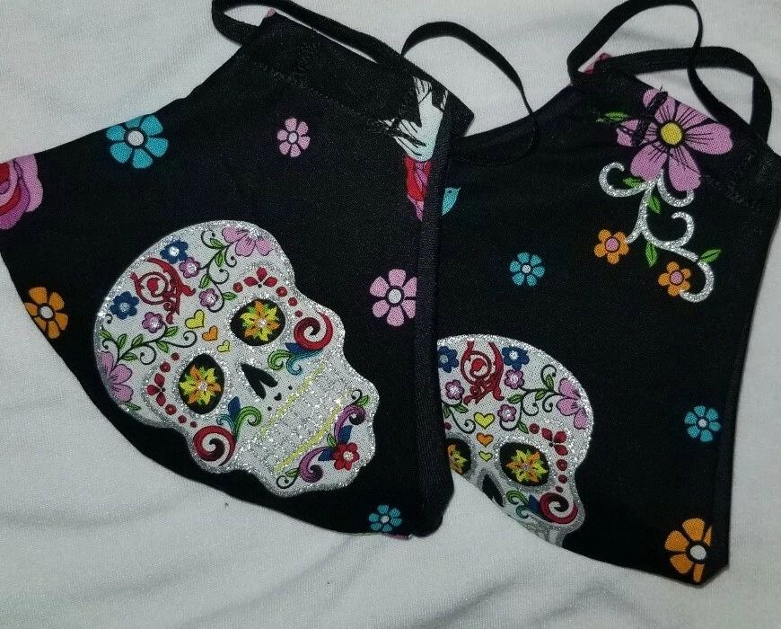 2 Pack Dia de Los Muertos Glittery Handmade Face Mask Version#4 - Image 1 of 3