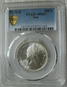 Italy 500 Lire 1970 Silver Coin Columbus's Ships PCGS MS67 - Picture 1 of 3