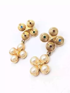 Vintage Savvy by Swarovski Gold Tone Enhancer & Pierced Dangle Earrings U329 - Picture 1 of 13
