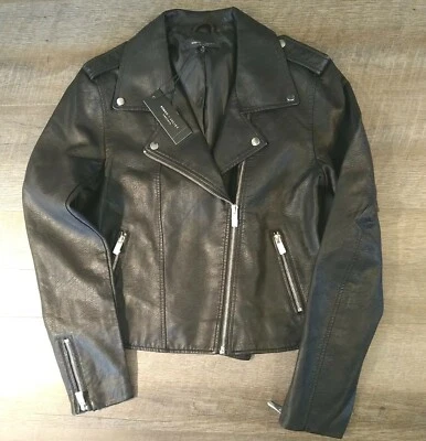 Chaqueta de Motociclista Romeo & Juliet Couture Estilo Moto Talla M Negra Imitación Cuero Cremallera NUEVA Foto 1 de 4