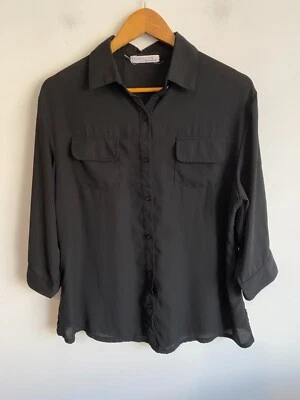 Blusa de algodón Forever Icon para mujer XL negra con cordones manga 3/4 bolsillo top Foto 1 de 4