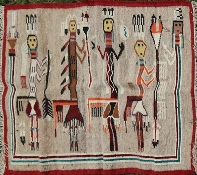 SOUTHWESTERN Wool Navajo Kilim Rug 4x6ft Handmade Red and Beige CAUCASIAN STYLE - Image 1 of 4