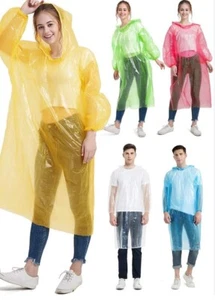 5 Pack Of Disposable Adult Emergency Waterproof Rain Poncho Hiking Coat Hooded - Picture 1 of 2