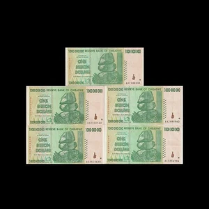 Zimbabwe - 5 x 1 Billion Dollars 2008 - Pick 83 USED 5 Pcs UV Tested - Picture 1 of 3