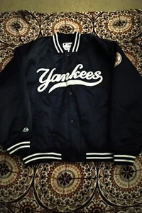 Majestic Authentic New York Yankees Blue Satin Jacket Mens Size XXL MLB Vintage - Picture 1 of 6