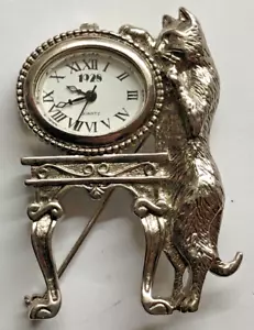 Cat Brooch Watch "1928", White Metal, Excellent Used Condition, New Battery. - Picture 1 of 5